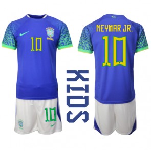 Brasilien Neymar Jr #10 Bortaställ Barn VM 2022 Kortärmad (+ Korta byxor)